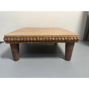 Pedestal Beaded Tray Stand Display Riser Wooden Decor Tabletop